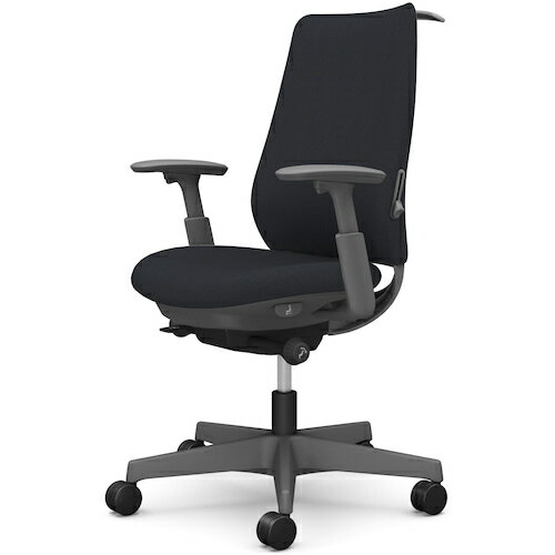 オカムラ　OKAMURA　ポータム，可動肘，背クッション，スタンダードタイプ，ダークグレー，ハンガー有，ランバー有，ナイロンキャスター　【品番：CF84XE FRU1】