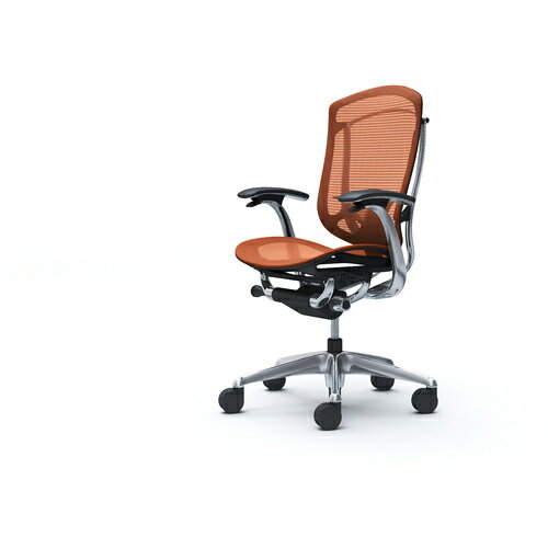 オカムラ　OKAMURA　コンテッサセコンダ　固定肘　座メッシュ　ハイバック5本脚　ポリッシュ　ブラック　ランバー付ハンガー無　張地色オレンジレッド　【品番：CC41BS-FPH8】