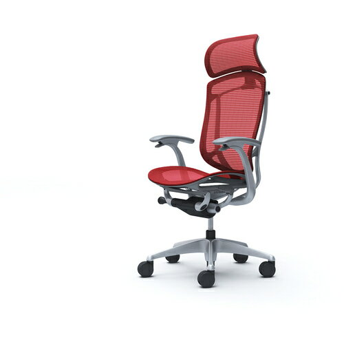 オカムラ　OKAMURA　コンテッサセコンダ　固定肘　座メッシュ　大型ヘッド5本脚　シルバー　グレー　ランバー無ハンガー無　張地色レッド　【品番：CC45GA-FPG9】