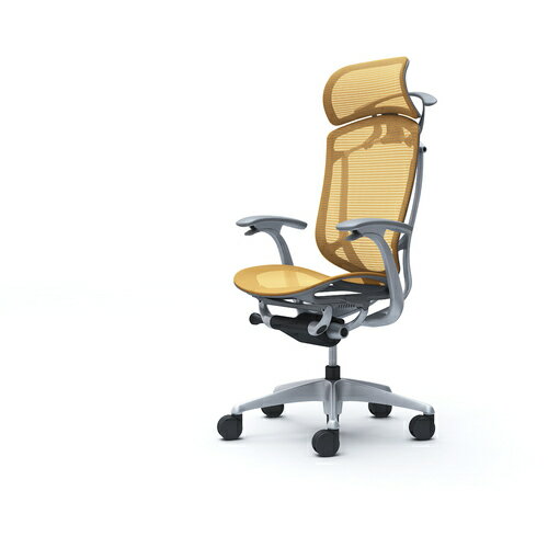 オカムラ　OKAMURA　コンテッサセコンダ　固定肘　座メッシュ　大型ヘッド5本脚　シルバー　グレー　ランバー無ハンガー付　張地色イエロー　【品番：CC46GA-FPH9】