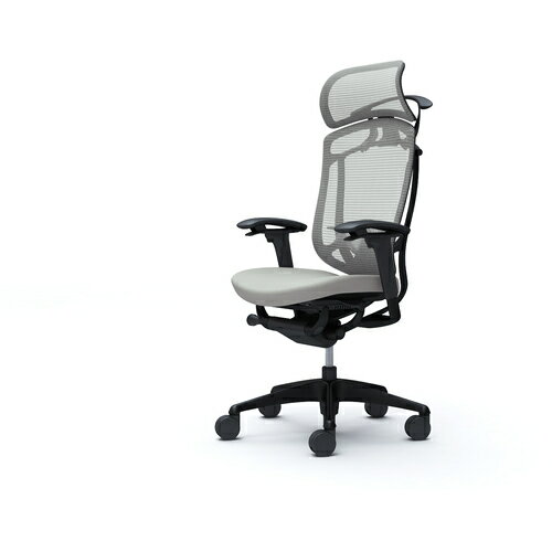 オカムラ　OKAMURA　コンテッサセコンダ　可動肘　座クッション　大型ヘッド5本脚　ブラック　ブラック　ランバー付ハンガー付　張地色ライトグレー　【品番：CC88MS-FPC3】