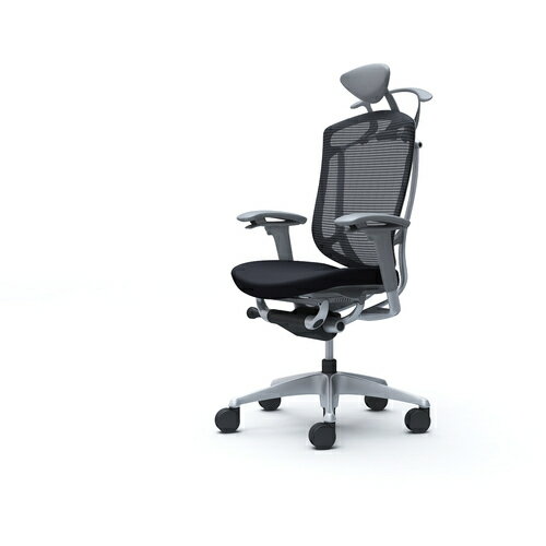 オカムラ　OKAMURA　コンテッサセコンダ　可動肘　座クッション　小型ヘッド5本脚　シルバー　グレー　ランバー無ハンガー付　張地色ブラック　【品番：CC8DGA-FPC1】