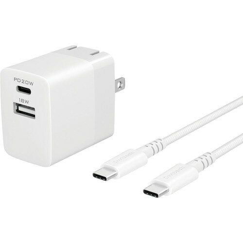 オウルテック（Owltech）　最大20W　USB　Type−C＋A　2ポート　AC充電器　超タフUSB　Type−C　to　C　ケーブルセット　【品番：OWL-APD20ACC12-WH】