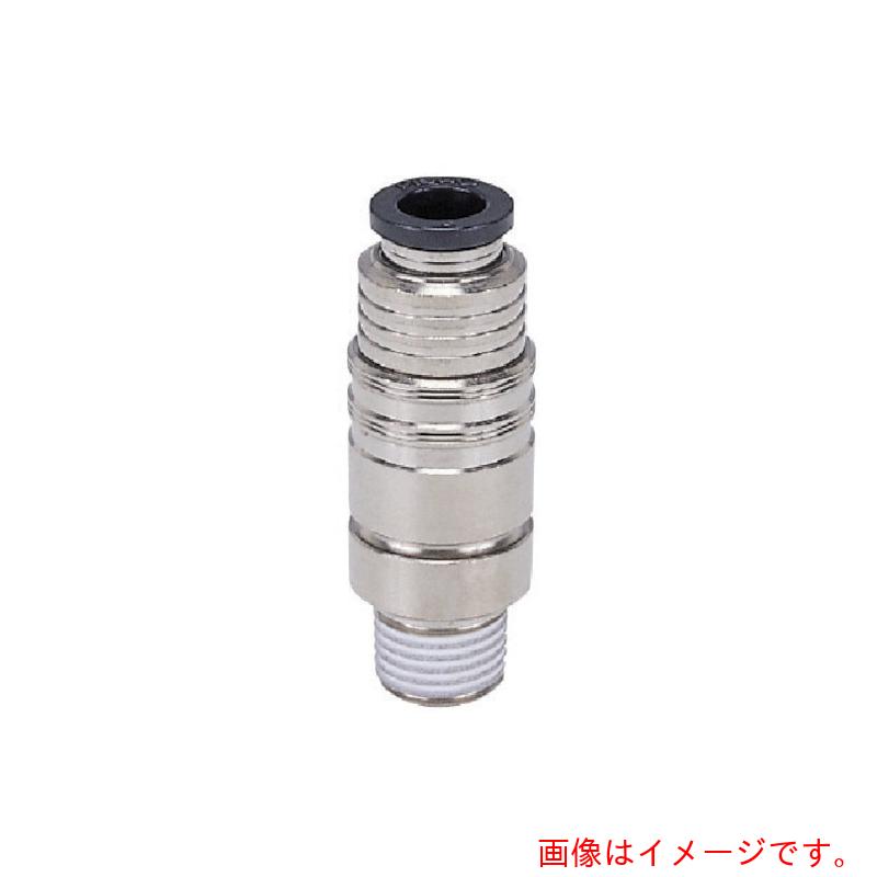 特長 ●金型冷却用の分離型ワンタッチ継手です。 ●プラグ部を取り外すと金型に突起が残りません。 仕様 ●接続口径：R1/2 ●六角対辺(mm)：8 ●最高使用圧力(MPa)：0.9 ●使用流体：空気、水(清水)(条件有)、熱媒体油(条件有) ●適合チューブ外径D(mm)：12 ●使用真空圧力(kPa)：-100 ●使用温度範囲(℃)：0〜60(空気)、0〜99(水)、0〜120(熱媒体油)(凍結なきこと) 材質 ●金属本体：黄銅+無電解ニッケルメッキ ●シールゴム：HNBR 質量・質量単位 ●99.5g 【メーカー名】（株）日本ピスコ 【メーカー品番】AKC101204