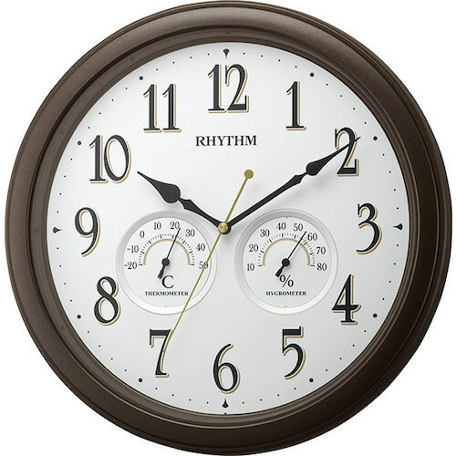 リズム　RHYTHM　壁掛け時計（アナログ表示）　温湿度計付き　連続秒針　ブラウン　Φ330×47mm　【品番：8MGA37SR06】