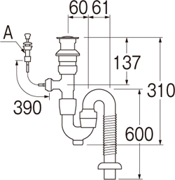 SANEI　洗面排水栓付Sトラップ　【品番：H7722-1-38】