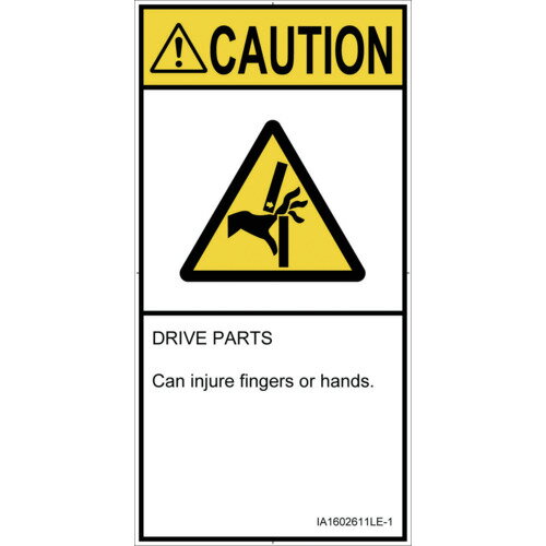 SCREENクリエイティブコミュニケーションズ　警告ラベル．Com　PL警告表示ラベル（ISO準拠）　機械的な危険：はさまれ　IA1602611　注意　Lサイズ　英語（タテ）　6分割（A4用紙）　【品番：IA1602611LE-1】□