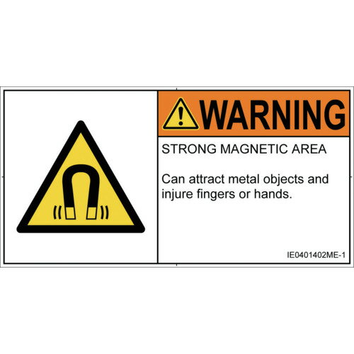 SCREENクリエイティブコミュニケーションズ　警告ラベル．Com　PL警告表示ラベル（ISO準拠）　放射から生じる危険：磁場　IE0401402　警告　Mサイズ　英語（ヨコ）　10分割（A4用紙）　【品番：IE0401402ME-1】□