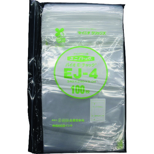 生産日本社（セイニチ）　「ユニパック」バイオEチャック規格品（チャック付ポリエチレン袋）　EJ−4　340×240×0．04　【品番：EJ-4-100】