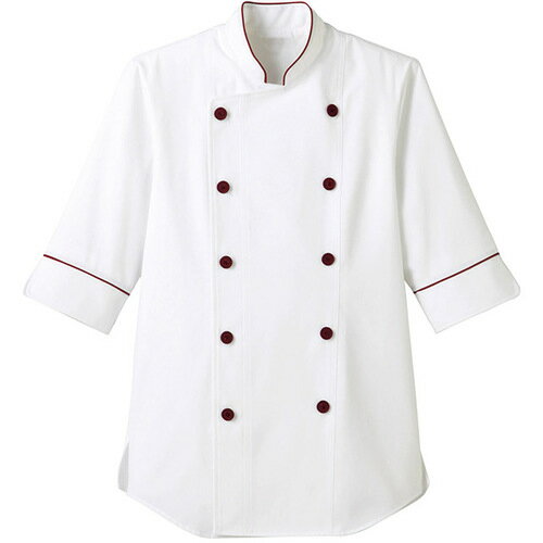 サーヴォ(SERVO) サンペックス 七分袖ショップコート ホワイト*ワイン 4L 【品番:ET1138-4L】