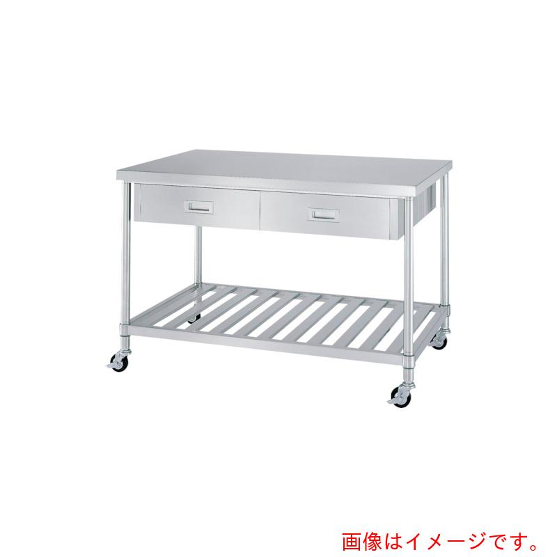 【別途送料あり】シンコー（SINKO）　ステンレス（SUS304）作業台両面引出付スノコ棚板キャスター付　φ75ウレタン車　　1500×750×800　【品番：WDWSNC-15075-U75】(4)