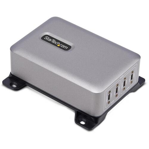 特長 ●合計240Wの電力で、4台のノートパソコンやデバイスを同時に充電可能です。 ●各ポートは140W EPR（PD 3.1）に対応し、MacBook Pro 16（M3/M4）をわずか30分で0%から50%まで高速に充電できます。 ●フルロード使用時でも数時間にわたり冷却性を保ち、安定した高速充電性能を提供します。 ●アクティブパワーファクター補正（APC）により効率が大幅に向上します。 ●ねじ固定（パネルマウント）対応USBCポートで、不慮の接続解除を防止します。 ●また、表面取り付け用ブラケット（VESA 100x100）を搭載し、デスク下やエンクロージャ内に目立たずに取り付けることができます。 ●Noble Wedge、標準スロット（ケンジントンスタイル）、Nano Saverロックにも対応しています。 ●UL規格（IEC 62368-1）、USB-IF/FCC/CE準拠、DOEレベルVIのエネルギー効率に対応し、過電圧、過熱、過電流に対する保護機能を搭載しています。 ●会議室や応接室、共有オフィススペース、受付デスクなどで充電器を一元化し、デスクスペースを有効に活用することができます。 仕様 ●色：ブラック ●ポート数：4 ●幅(mm)：112 ●奥行(mm)：130 ●高さ(mm)：44 ●ケーブル長(m)：1.8 ●定格入力：100〜240V、4.0A ●定格出力：3A (5V、9V、12V、15V) / 5A (20V、28V) ●製品重量(g)：780 ●消費電力(W)：260 ●保存温度(℃)：-20〜85 ●湿度(%)：動作時20〜90 RH、保存時5〜95 RH ●動作温度(℃)：0〜30 ●入力コネクタ：NEMA 5-15電源（北米仕様） ●出力コネクタ：4x USB Type-C (USB Power Deliveryのみ) ●対応規格：USB Power Delivery 3.1 ●4ポートUSB Type-C充電器 材質 ●プラスチック 質量・質量単位 ●780.0g セット内容・付属品 ●取り付けプレート(取り付け済み)×1 ●M3×4mm(5/32インチ)プラス溝付き皿ねじ(取り付け済み)×4 ●4×12mm(1/2インチ)プラス溝付き木ねじ×4 ●M4×20mm(3/4インチ)プラス溝付き木ねじ×4 ●1.8m NEMA 5-15P - IEC-C5電力供給方法ケーブル×1 ●クイックスタートガイド×1 【メーカー名】STARTECH．COM社 【メーカー品番】424DNA-USB-C-CHARGER