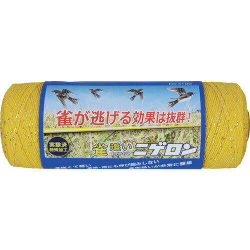 ●キラキラ光り、稲穂の鳥被害を軽減します。 ●稲穂上に張ると糸の黄色部分は見えにくく、銀部分は光るようになり防鳥効果が出ます。 ●色： 黄＋銀 ●糸太さ： 約0.8mm ●長さ： 500m ※使用時間により、糸の強度が下がりますので、定期的に張り替えてください。 【メーカー名】（株）たくみ 【メーカー品番】4100