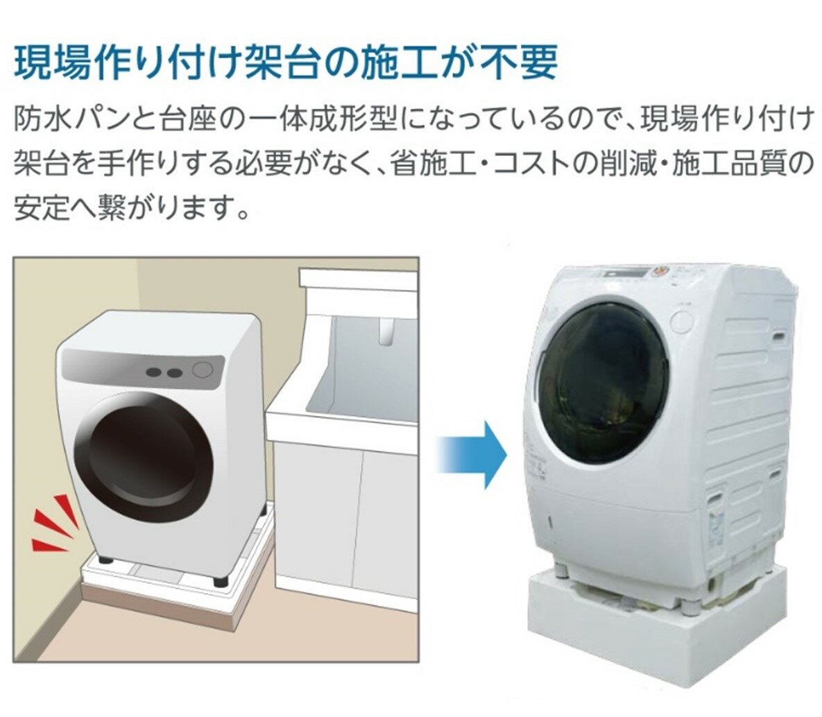 テクノテック　床上配管対応防水パン（専用排水トラップ付）　アイボリーホワイト...