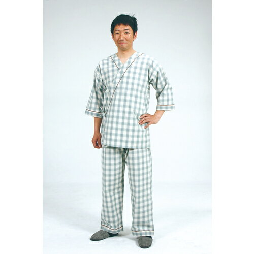 特殊衣料　寝巻セパレートタイプLLタータングリーン　【品番：S3887-BJ】