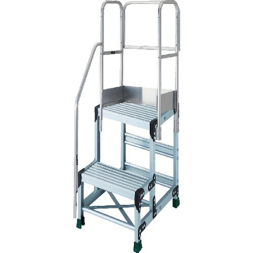 トラスコ中山（TRUSCO）　TRUSCO　アルミ製作業用踏台　2段　高さ0．5m　天板寸法500×400　段高250mm　階段片手すり天場三方付き　【品番：TSF-255-TKS250】