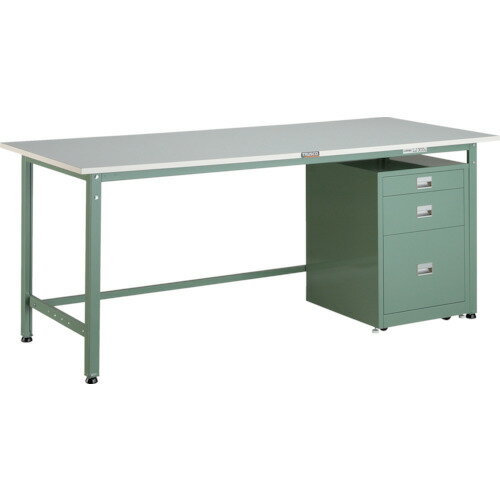 【別途送料あり】トラスコ中山（TRUSCO）　TRUSCO　軽荷重作業台（300kg）AE型　1800X750XH740　3段キャビネット付　グリーン色　【品番：RAE-1800UDC111】