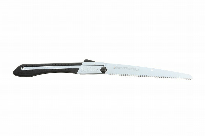 ●生木の剪定、乾燥木材の加工など、最も幅広い用途で活躍します。 ●ゴムボーイは発売から30年以上のロングラン商品です。 ●世界で初めて鋸にゴムグリップを採用し、新しい次元を提供しました。また、未来目というメーカーオリジナルの特殊目立てを施しているため、縦・横・斜めのあらゆる方向からの切断に抜群の威力を発揮します。 ●鏡面研磨仕上げ（アサリなし刃）により、綺麗な切り口と強靭な刃先を実現しました。 ●折込タイプで携帯性が良く、ワンタッチ開閉が出来るため、不安定な場所でも便利にお使い頂けます。 〈用途〉 ●生木の剪定・建前時のあらゆる切断作業に適しています。未来目により目詰まり無く切断できます。 〈仕様〉 ●収納時／使用時（mm）： 305×65×20／560×80×20 ●刃渡り： 270mm ●目数： 10枚目 ●切幅： 1.3mm ●重量： 290g ■アサリなし： アサリを分ける代わりに鋸刃を曲面研磨して、鋸自体の厚みでアサリを作り出してあります。そのため切り口が大変滑らかで美しい切れ肌です。 ■未来目： アサリ分けなしタイプに採用したメーカーオリジナルの特殊目立てを施してあるため、縦・横・斜めのあらゆる方向の切断にすばらしい威力を発揮します。目底の山を未来目により切り崩していくため、抵抗なく自然に食い込んでいきます。 ■衝撃焼入： 高硬度な焼入れを刃の先端部のみに行い、刃先の耐摩耗性が数倍アップします。 【メーカー名】（株）ユーエム工業 【メーカー品番】121-27
