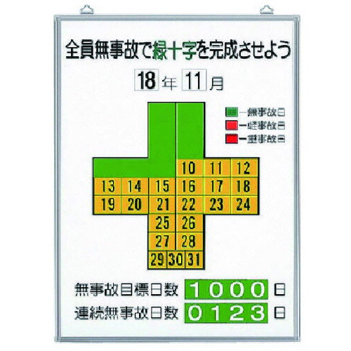 ユニット（UNIT）　無災害記録表全員無事故で緑十字…　セット　【品番：315-10】