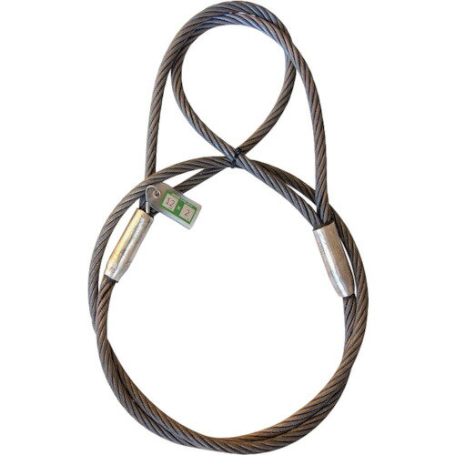 特長 ●作業員の安全を考慮したJIS玉掛索です。 ●テーパータイプのクランプ管を採用し、加工部にヒゲがなく安全に作業いただけます。 ●ヒヤリハット対策にロープ径と使用荷重を明記した安全タグ付きです。 用途 ●一般玉掛け作業用。 仕様 ●安全使用荷重2本垂直吊り(t)：1.35 ●全長(m)：5 ●スリング径(mm)：9 ●最大使用荷重(t)：0.67 ●2本垂直：1.35t ●2本吊り60°：1.17t 材質 ●ワイヤ：炭素鋼 ●芯：繊維芯 ●スリーブ：アルミ合金 質量・質量単位 ●1.63kg 注意事項 ●ロープ径20ミリ〜40ミリは、別途ご相談ください。 【メーカー名】大綱（株） 【メーカー品番】4U-0950