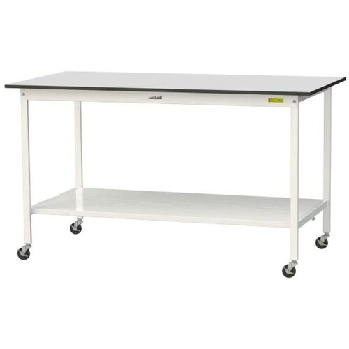 【別途送料あり】山金工業　ヤマテック　ワークテーブル150シリーズ　移動式　全面棚板付　RoHS2指令対応塩ビシート天板　W1800×D900×H1038mm　ライトグレー／シルキーホワイト　【品番：SURHC-1890TT-GYW】(4)