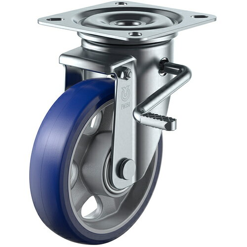 ユーエイ　プレート式　自在　キャスター　プレミアムウレタン　車輪径150mm　ストッパー付き　PMタイ..