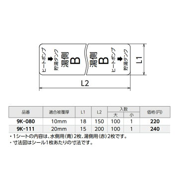 【9K-111】オンダ製作所 各種配管システム エコキュート用部材 貯湯タンク・ヒートポンプ配管表示シール 小ロット(1台) ONDA