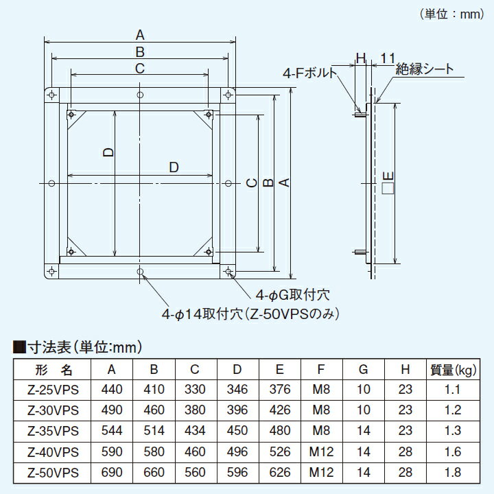 【Z-30VPS】東芝 産業用換気扇 別売部品 インテリア有圧換気扇・有圧換気扇ステンレス形用絶縁枠 ステンレス製 2