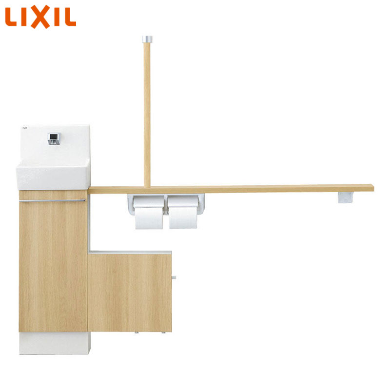 Rakuten - LIXIL 手洗キャビネット コフレル スリム 埋込 手すりカウンターサニタリーボックス付キャビネットタイプ ハンドル水栓 1500サイズ 床給水・床排水 一般地・寒冷地共用 左仕様 YL-DA82VSHUL15B