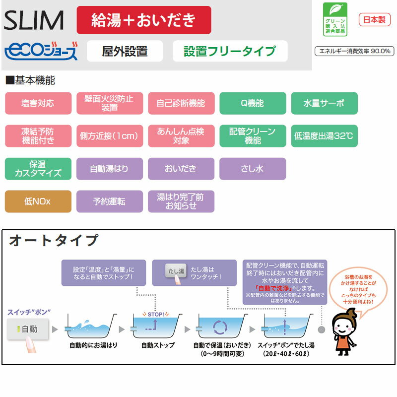 パロマ ガスふろ給湯器 エコジョーズ 本体のみ 屋外壁掛型 前面排気 スリム オート...