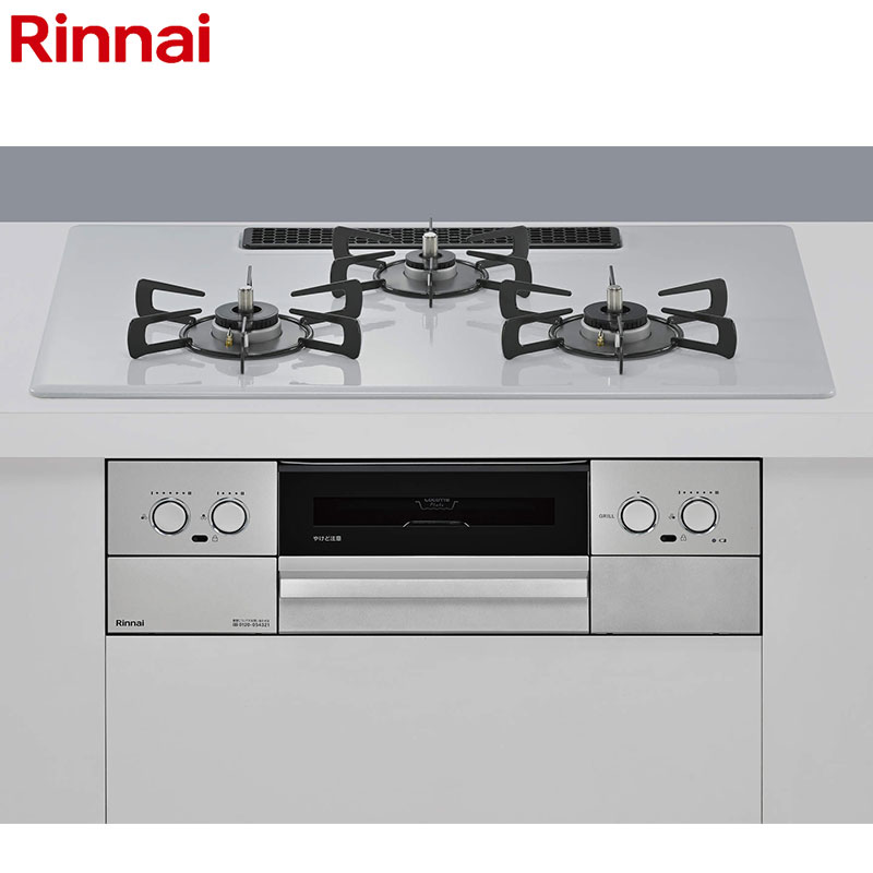 リンナイ ビルトインガスコンロ マイトーン 75cm 乾電池 プレミアムガラスコート:フラットグレー 前面パネル:シルバー ごとく:ホーロー ココットプレート付属 焼き網付属 RS72W44C51DFVW