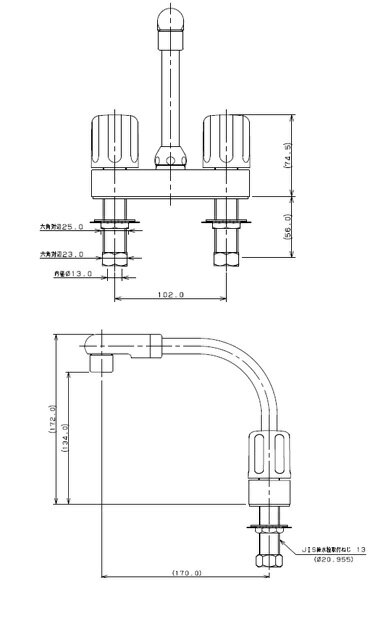 カクダイ キッチン用蛇口 台 2ハンドル混合水栓 キッチン2穴台付 一般地寒冷地共用 151-011 3