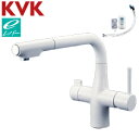 KVK キッチン用蛇口 台 シングルレバー式シャワー付混合栓 浄水器付 水受けトレー付 eレバー マットホワイト KM6121SCECM4