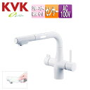 KVK キッチン用蛇口 台 シングルレバー混合水栓 自動水栓 浄水器付 AC100Vタイプ スパウト277mm 一般地 マットホワイト KM6131SCECM4