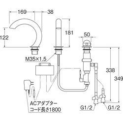 SANEI 洗面用蛇口 Aquage 台 サーモスタット付混合水栓 自動水栓 スパウト169mm 湯...