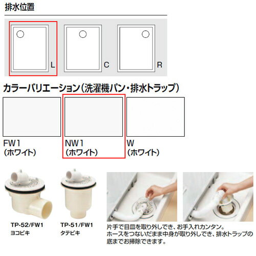 LIXIL 洗濯機パンセット 900サイズ 左排水 BL認定品 ホワイト PF-9064L/NW1-BL+排水トラップ