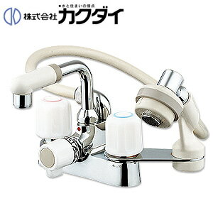 カクダイ 洗面用蛇口 台 シャンプー水栓 2ハンドル混合水栓 スパウト120mm 湯水芯102mm 一時止水 泡沫 ..