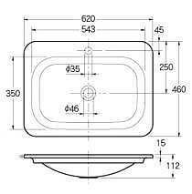 【3年あんしん保証付】カクダイ 洗面器単品 オーバーカウンター式 角形 620×460 人工大理石 水栓取付穴径:φ35 中央1ヶ所 マルモリン ホワイト #MR-493220W 2