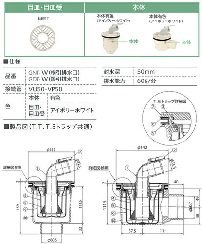 テクノテック ●洗濯機パンセット 780サイズ 右排水 スタンダード PP アイボリーホワイト TP780-RW1+排水トラップ