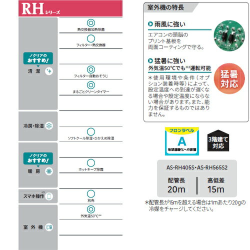 株式会社ゼネラル ルームエアコン RHシリーズ 200V 18畳 5.6kW ノクリア 2025年モデル AS-RH565S2+AO-RH565S2
