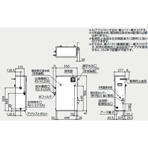 CHOFU 石油給湯器 エコフィール 本体のみ 給湯専用 手動 減圧式 屋外据置型 前面排気 3万キロ ステンレス外装 EHIF-3870SG