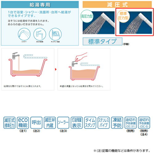 CHOFU 石油給湯器 台所リモコンセット 給湯専用 手動 減圧式 屋外据置型 前面排気 ...