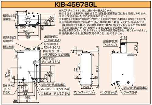 CHOFU 石油ふろ給湯器 浴室・台所リモコン付属 給湯+追いだき 手動 減圧式 屋外設置型 屋内据置型 4万キロ ステンレス外装 KIB-4567SGL