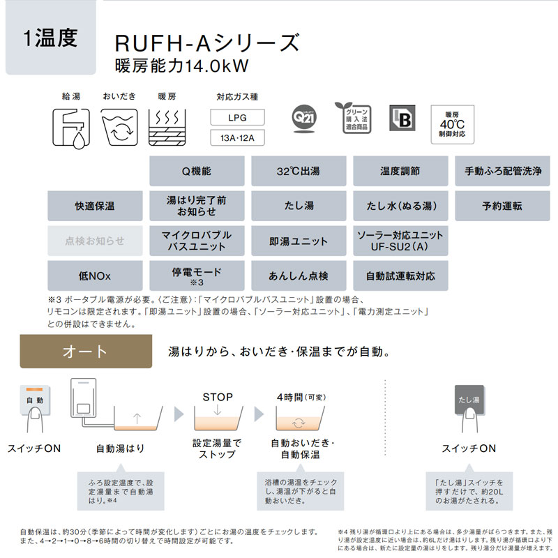 リンナイ 熱源機 台所・浴室リモコンセット 1温度 アルコーブ設置型 オート 16号 ユーロホワイト RUFH-A1610SAA(A)+MBC-282V jyusetu-10163854 住設楽天市場店 サンプル画像2