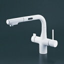 KVK ビルトイン浄水器用シングルシャワー付混合栓 センサー付 電池タイプ 浄水カートリッジセット付 eレバー マットホワイト 一般地仕様 KM6131DSCE...