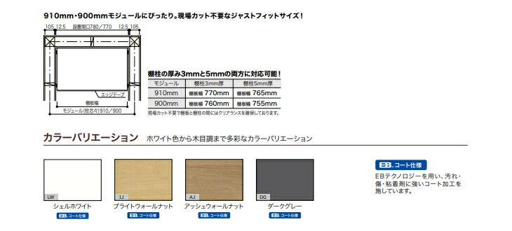 南海プライウッド 棚収納パーツ アートランバー Sタイプ 厚さ20mm 奥行450mm 幅765mm 一面エッジテープ貼り O20-15JF765 3