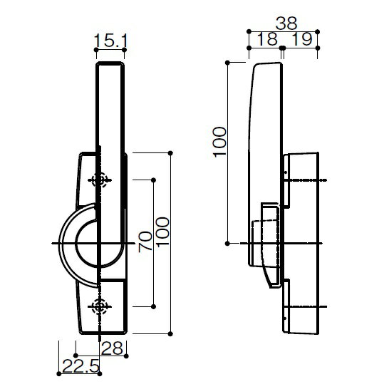 YKK AP クレセント（ロック無）右勝手カバー有ピッチ70 [HH-3K-13385/YS(シルバー)] ≪YKKAP HH-3K-13385≫