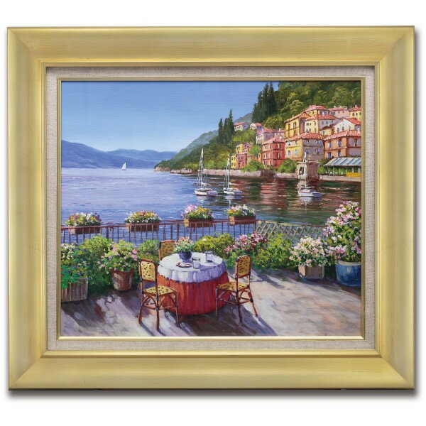 肉筆油彩画 湖畔の風景 F6号 美術品 レプリカ