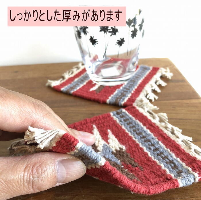 コースター 2枚1セット キャンプ アウトドアオルテガ ネイティブ柄 アジアンキッチン アジアン雑貨 カフェ テント タープ サーファーズハウス アジアンインテリア メール便送料無料!カラーレッド通販格安セール情報 楽天 通販