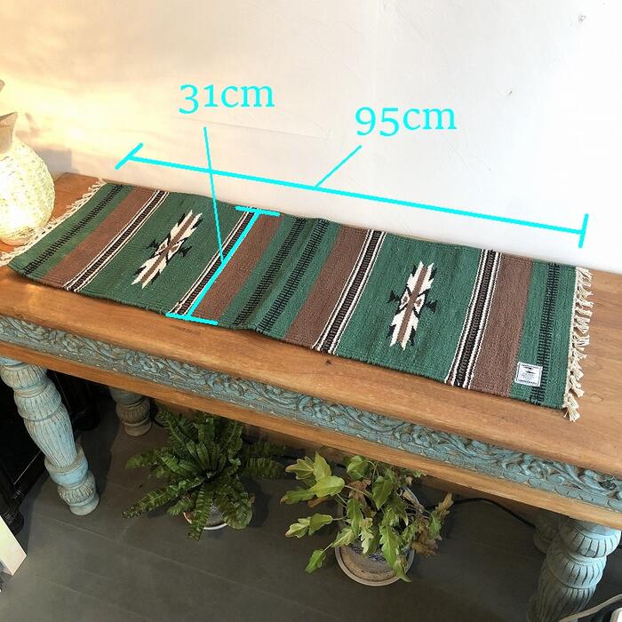 送料無料!マット ランチョンマット キャンプ アウトドアランナー テーブルランナー オルテガ柄 ネイティブ柄 ランチマット ランチョマット テーブルクロス テーブルマット カフェ テント タープ サーファーズハウス アジアンインテリア カラーグリーン 95cm x 31cm通販格安セール情報 楽天 通販